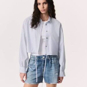 Rag & Bone Cropped Green Pinstripe Button-Up Shirt